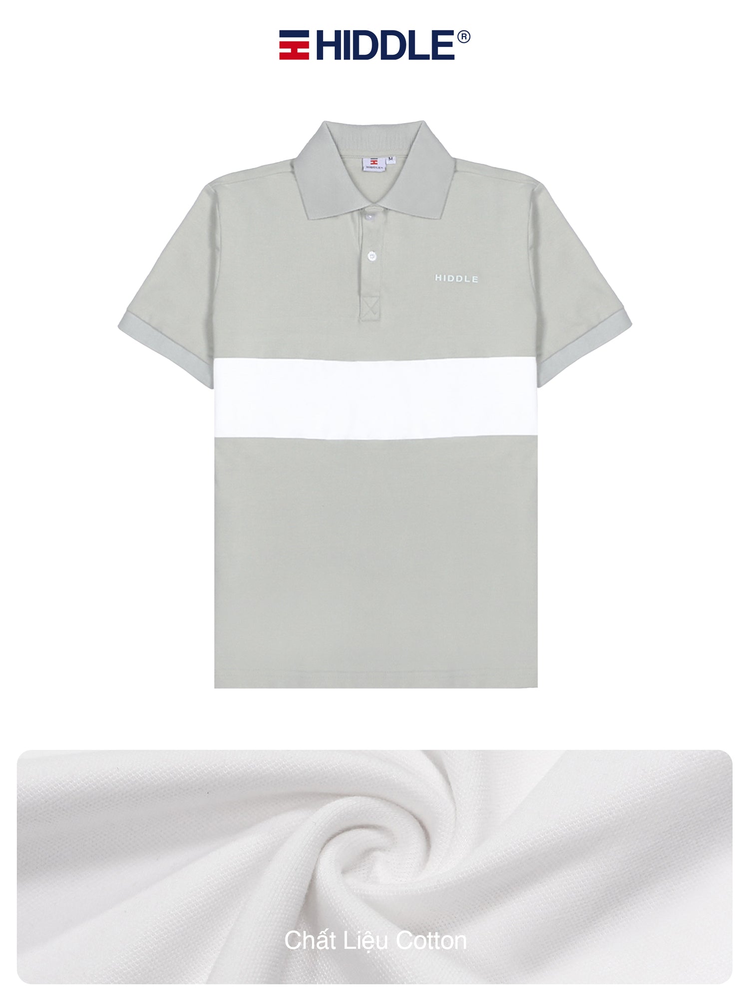 Gray polo shirt with Hiddle branding on a white background