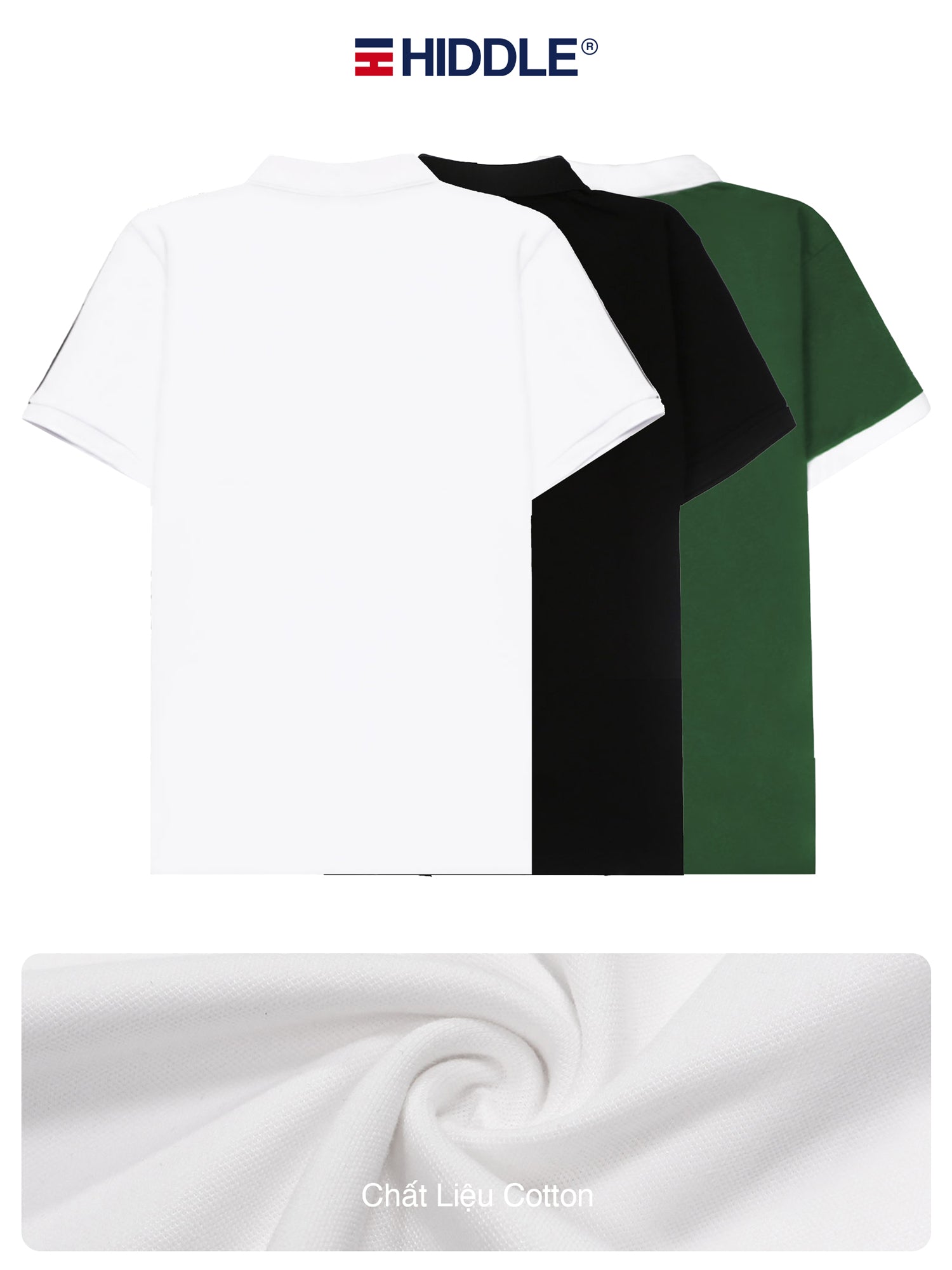 Color-blocked t-shirt with white, black, and green sections on a white background, featuring the Hiddle brand.