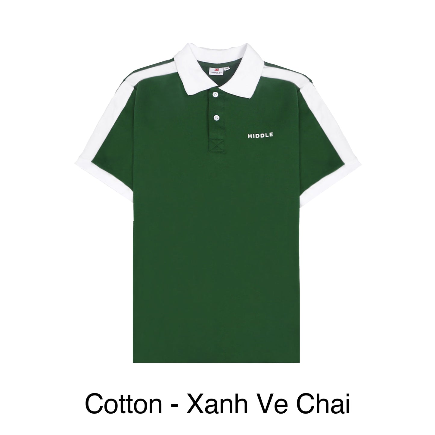 Green polo shirt with white accents on a white background