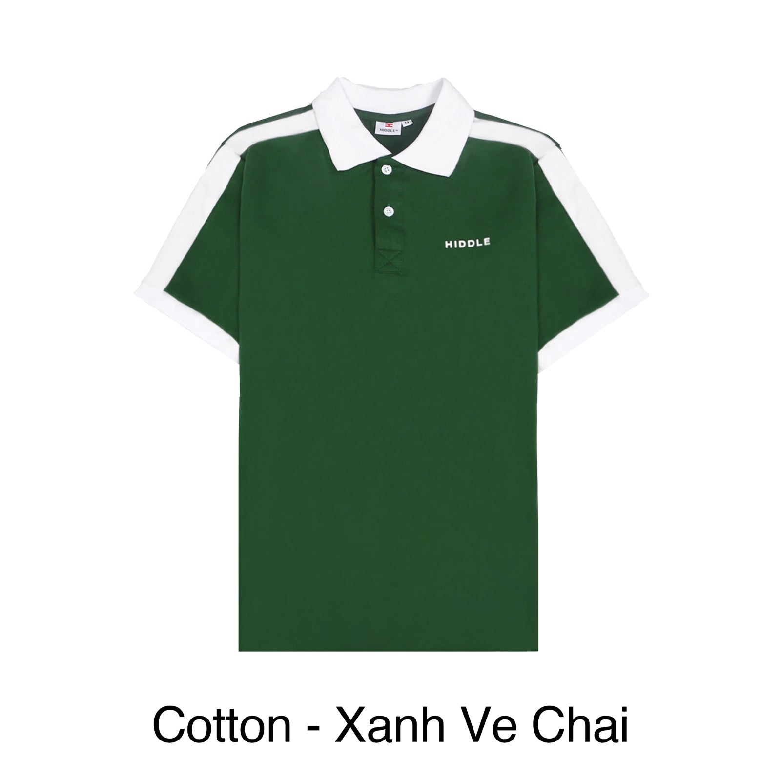 Green polo shirt with white accents on a white background