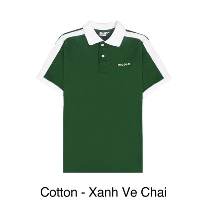 Green polo shirt with white accents on a white background