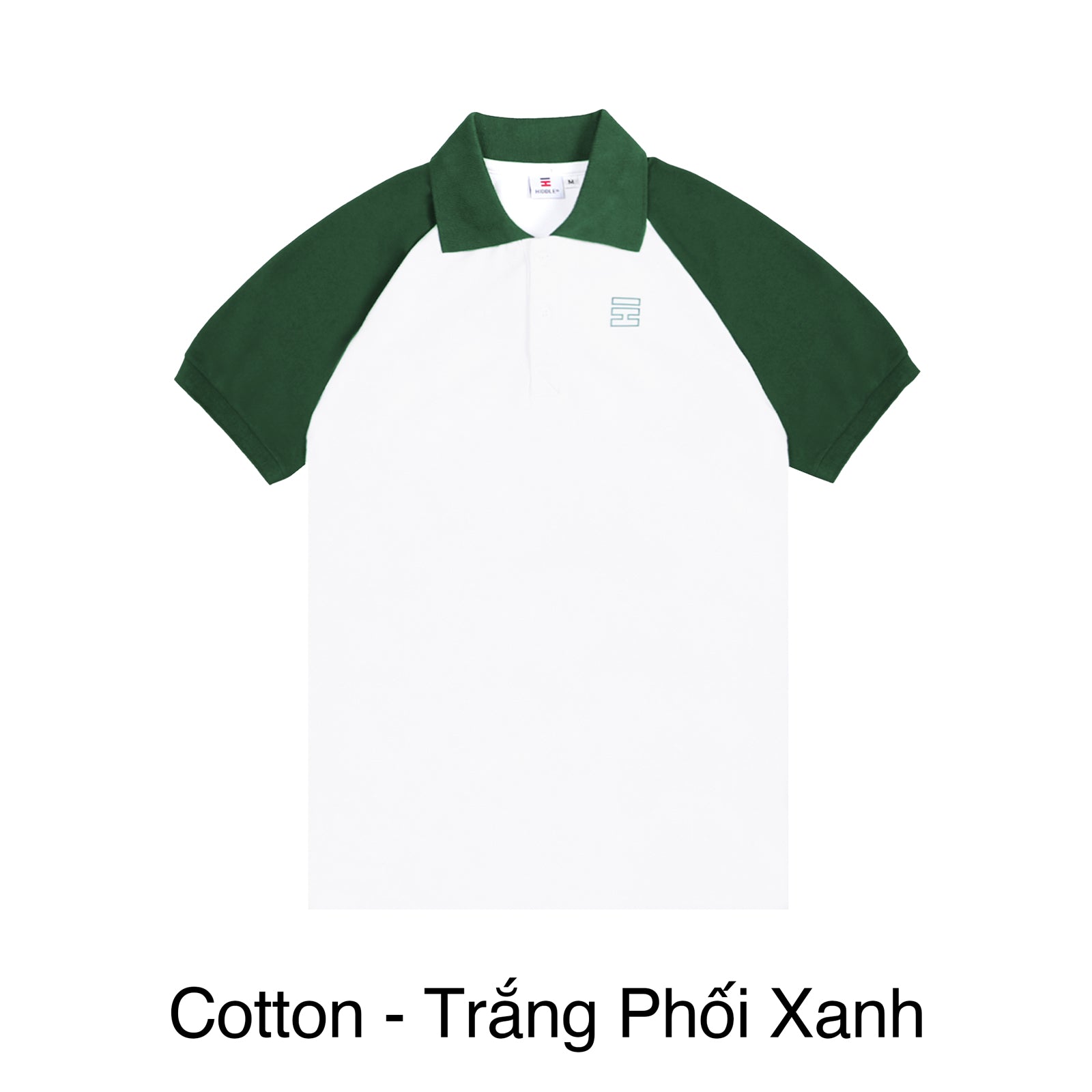 Green and white polo shirt on a white background