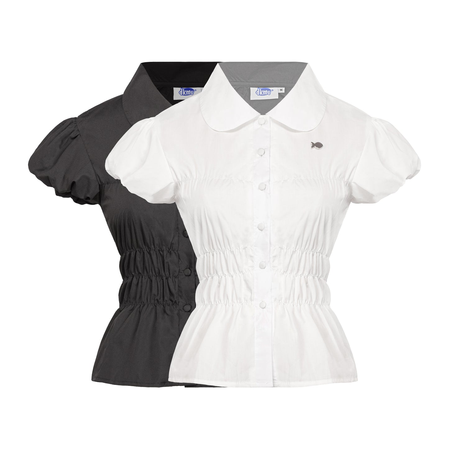 Black and white blouse with a collar on a white background