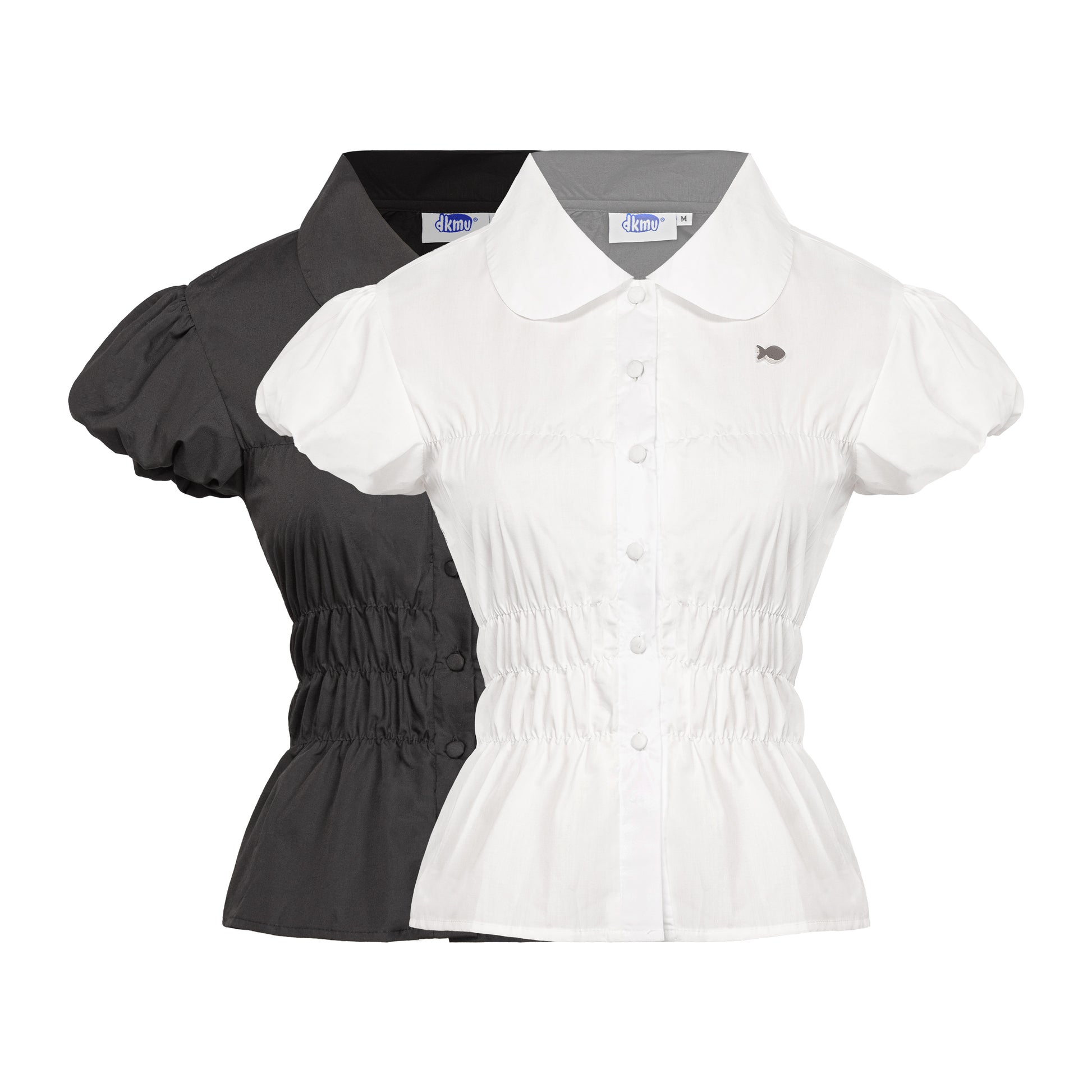 Black and white blouse with a collar on a white background