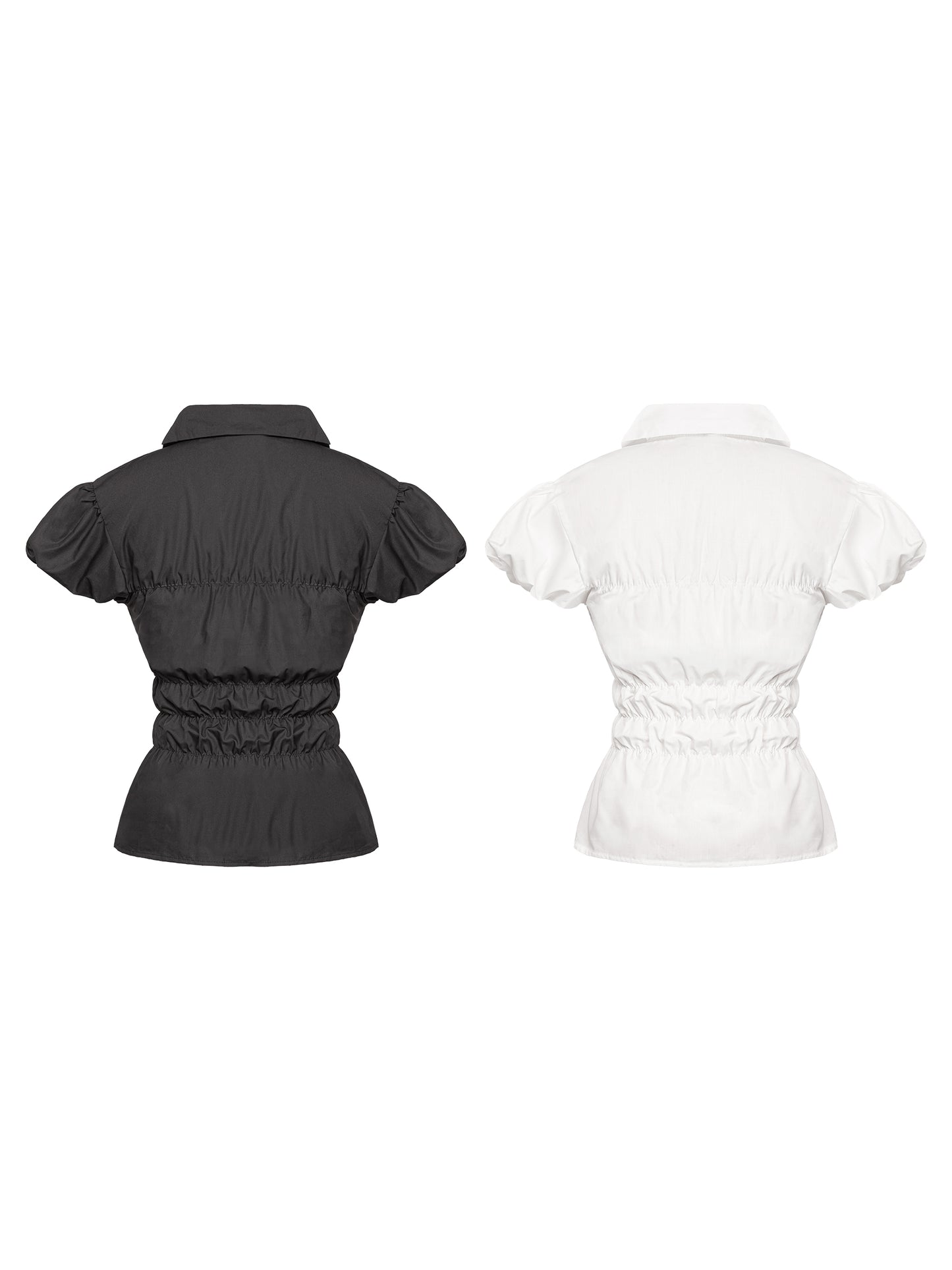 Black and white short-sleeve shirts on a white background