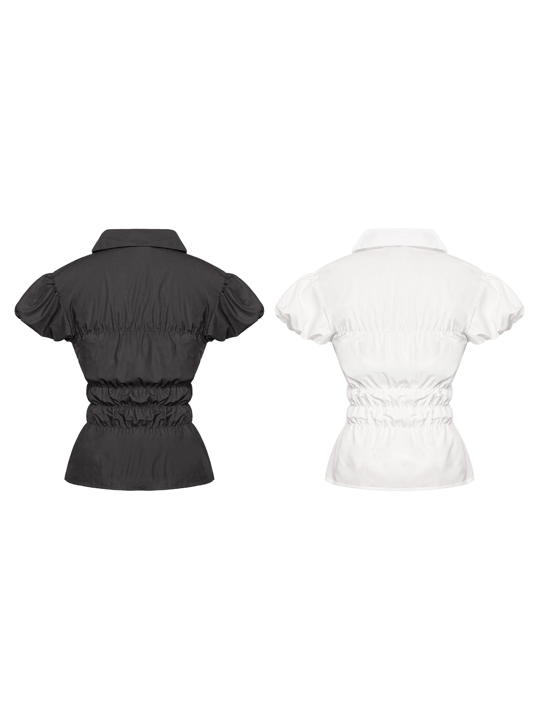 Black and white short-sleeve shirts on a white background