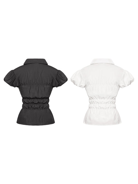 Black and white short-sleeve shirts on a white background