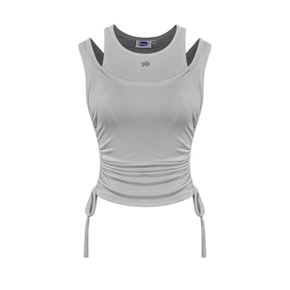 Gray tank top with thin straps on a white background