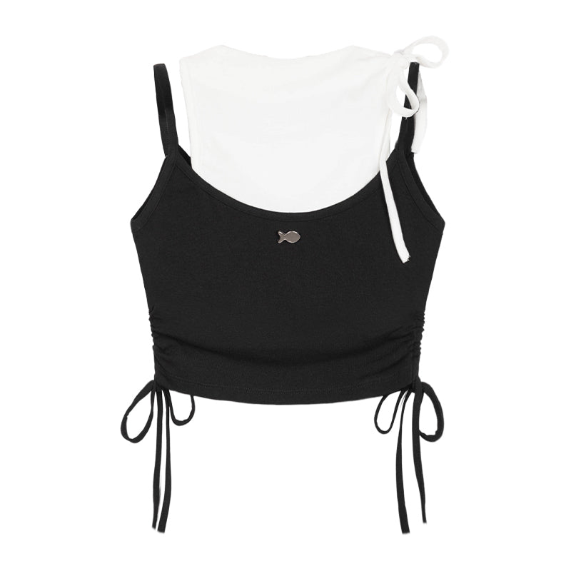 Black tank top with white hood on a white background