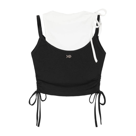 Black tank top with white hood on a white background