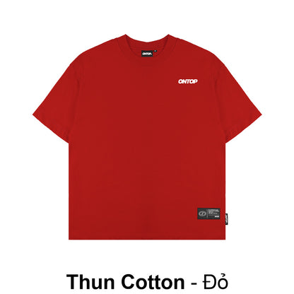 Red t-shirt with a brand logo on a white background