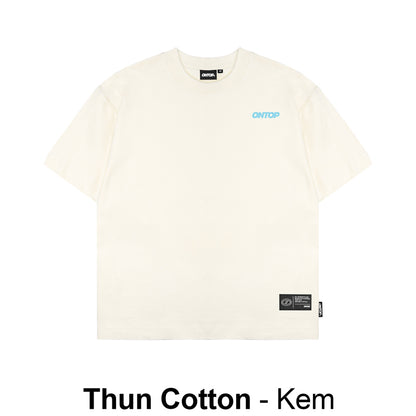 White t-shirt with brand logos on a white background