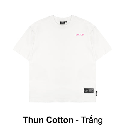 White t-shirt with brand logo on a white background