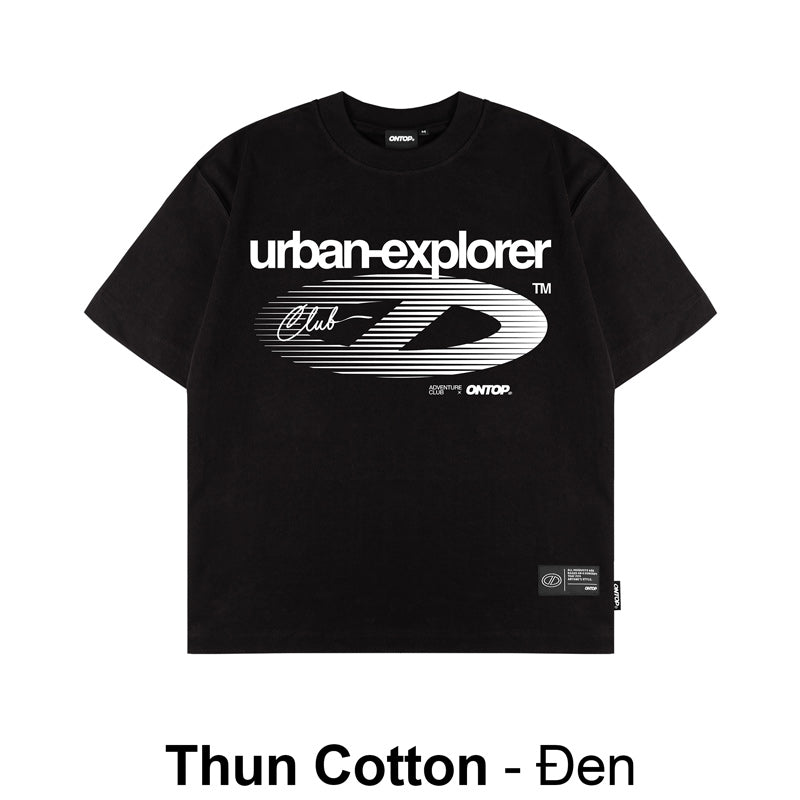 Black t-shirt with 'urban-explorer Club' logo on a white background