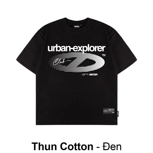 Black t-shirt with 'urban-explorer Club' logo on a white background