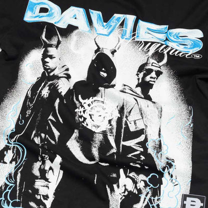 Black t-shirt with graphic design and 'DAVIES' branding