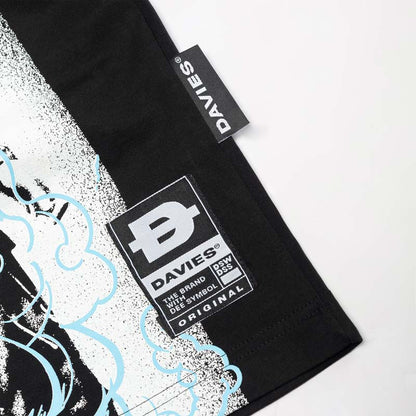 Black t-shirt with 'Davies' branding on a white background