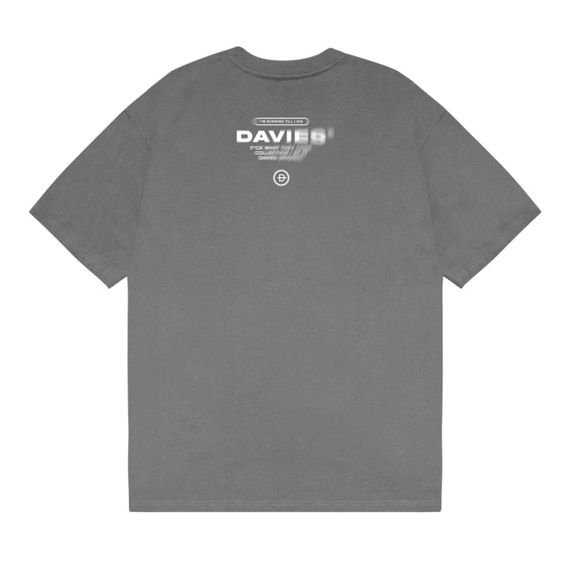 Gray t-shirt with 'DAVIES' logo on the back against a white background