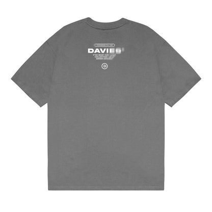 Gray t-shirt with 'DAVIES' logo on the back against a white background