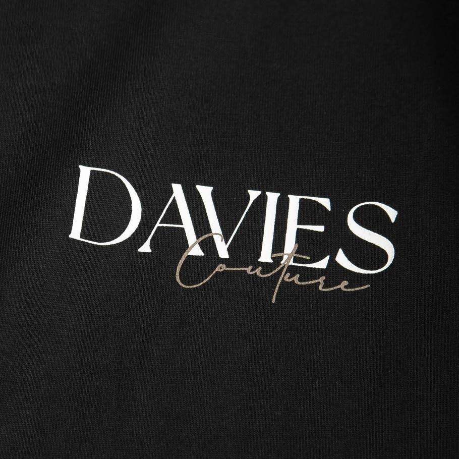 Black background with 'DAVIES Couture' text in white and gold