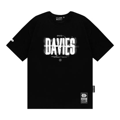 Black t-shirt with 'DAVIES' branding on a white background