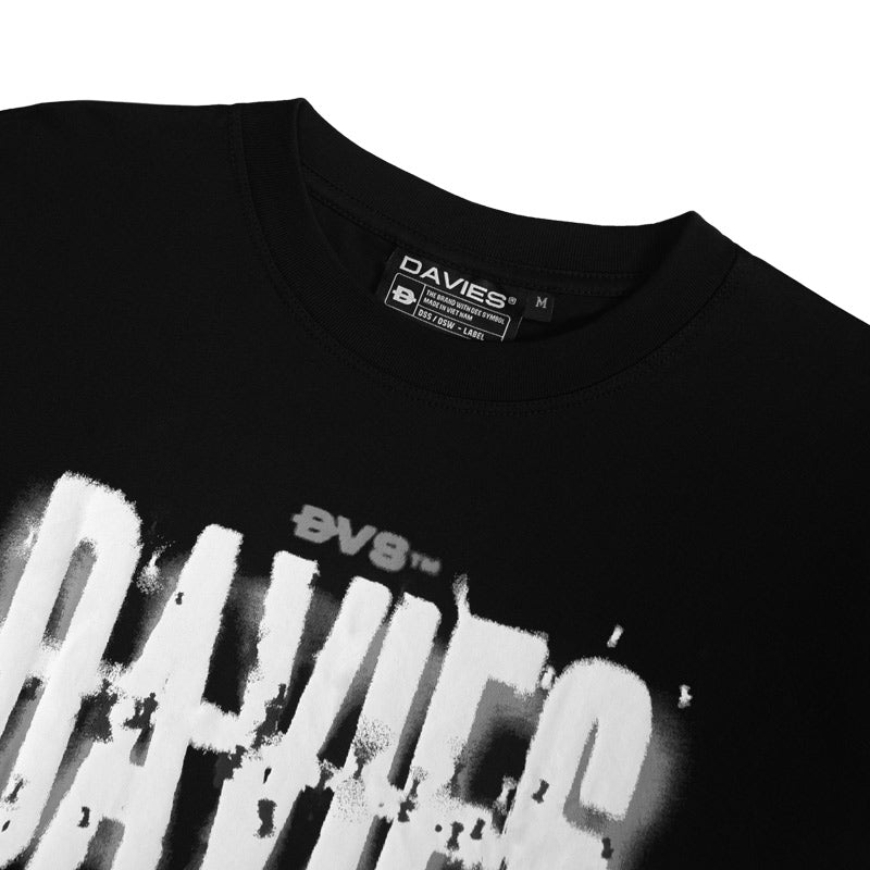Black t-shirt with 'DAVIES' branding on a white background