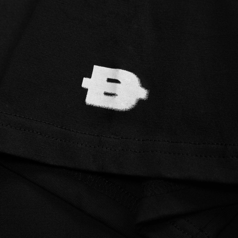 Black hoodie with a white logo on a black background