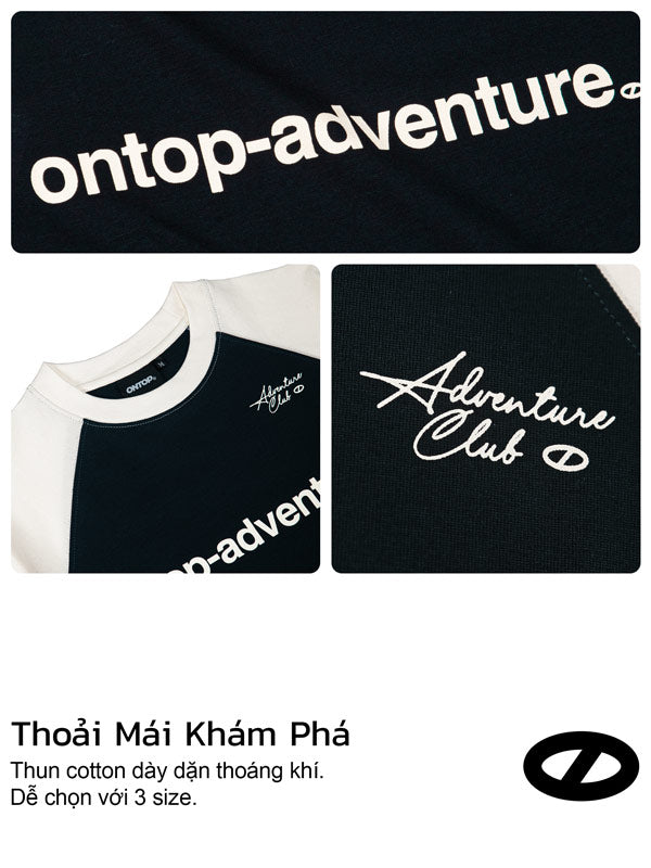 Black t-shirt with 'ontop-adventure' branding and 'Adventure Club' text.