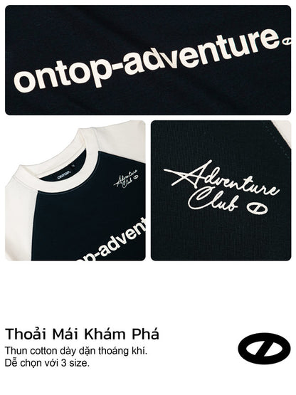 Black t-shirt with 'ontop-adventure' branding and 'Adventure Club' text.