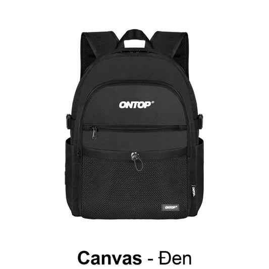 Black backpack with 'ONTOP' branding on a white background