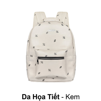 White backpack with black patterns on a white background