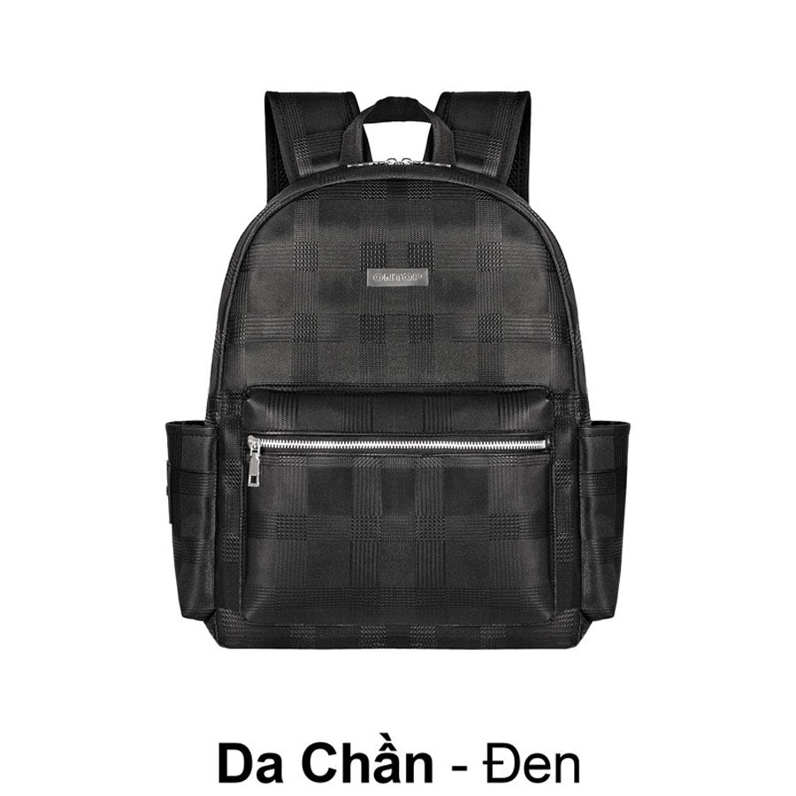 Black checkered backpack on a white background