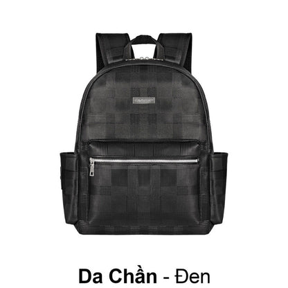 Black checkered backpack on a white background