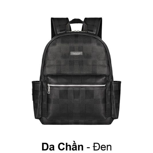 Black checkered backpack on a white background