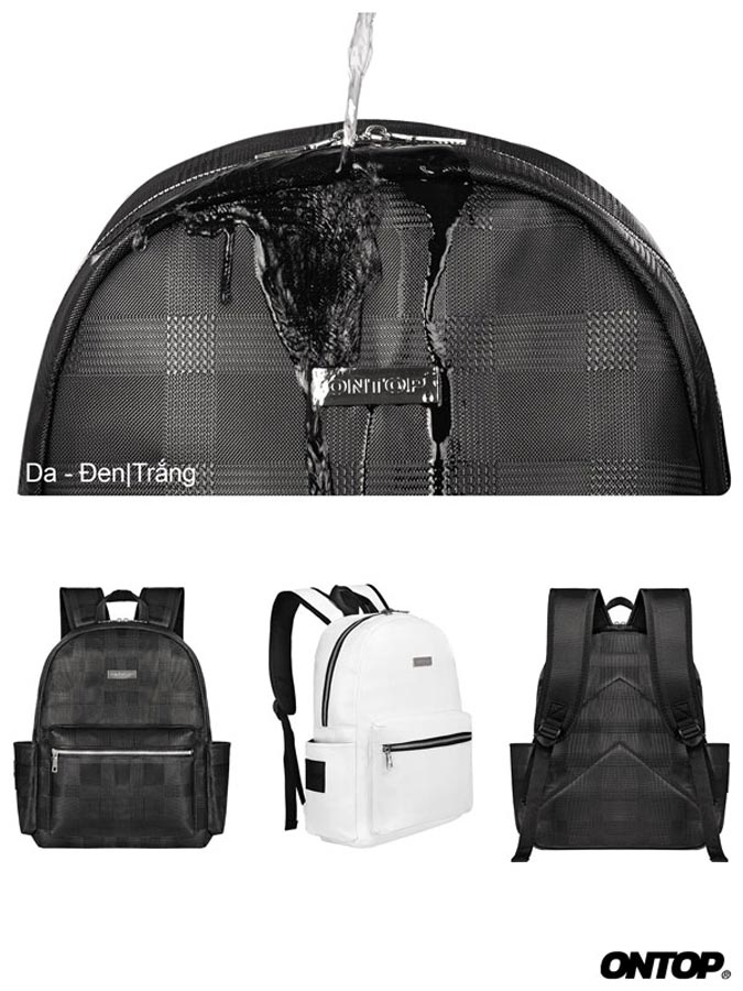 Black backpack with a clear cover, displayed with three other backpacks below on a white background.