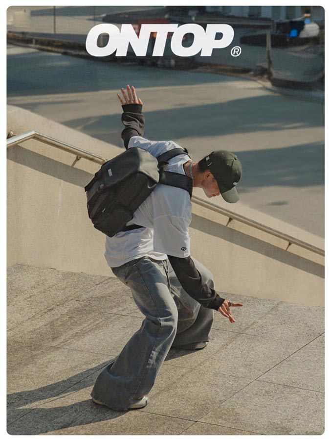 Person skateboarding with 'ONTOP' branding in the background