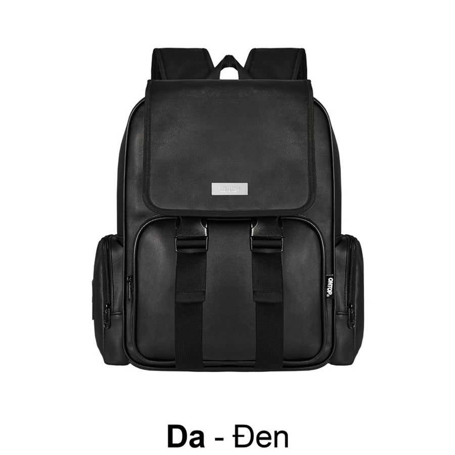 Black backpack on a white background