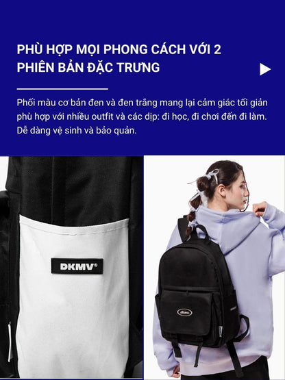 Black backpack with visible brand logo on a white background