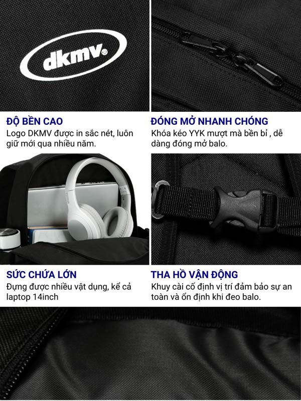 Black bag with DKMV logo and features highlighted