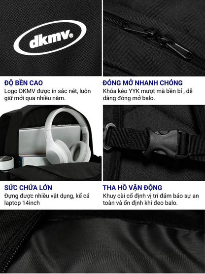 Black bag with DKMV logo and features highlighted