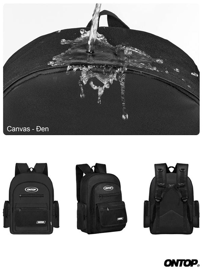 Black backpacks with water splash effect on a white background