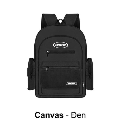 Black backpack with 'ONTOP' logo on a white background