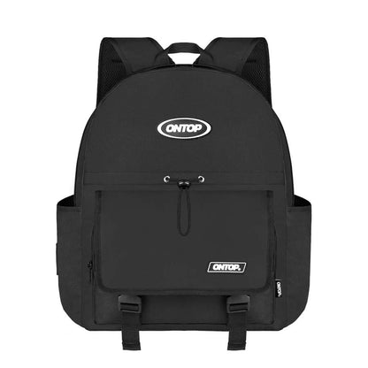 Black backpack with 'ONTOP' logo on a white background