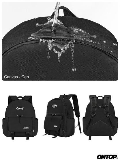Black backpacks with water splash effect on top and 'ONTOP' branding at the bottom.