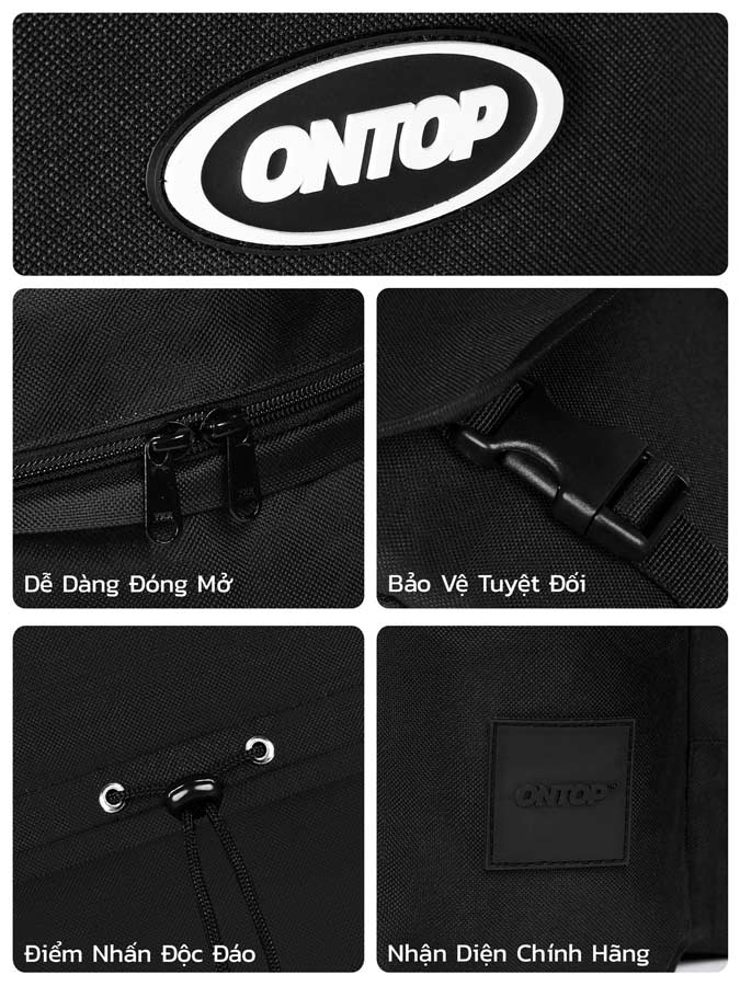 Black bag with ONTOP branding and features highlighted