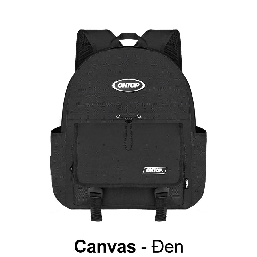 Black backpack with 'ONTOP' logo on a white background