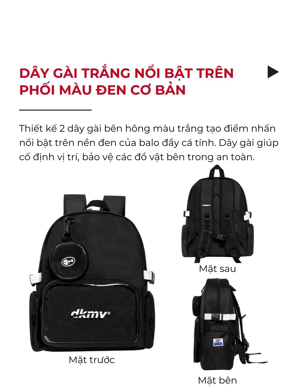 Black backpack with reflective straps on a white background