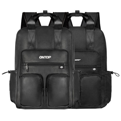Two black backpacks with 'ONTOP' branding on a white background