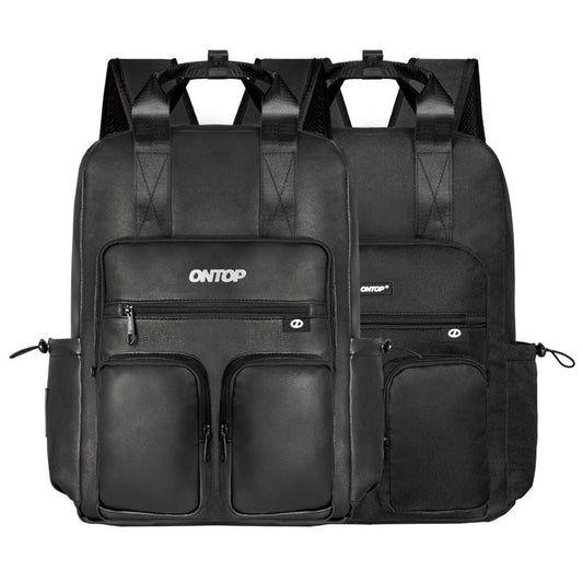 Two black backpacks with 'ONTOP' branding on a white background