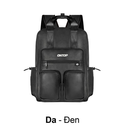Black backpack with 'ONTOP' branding on a white background
